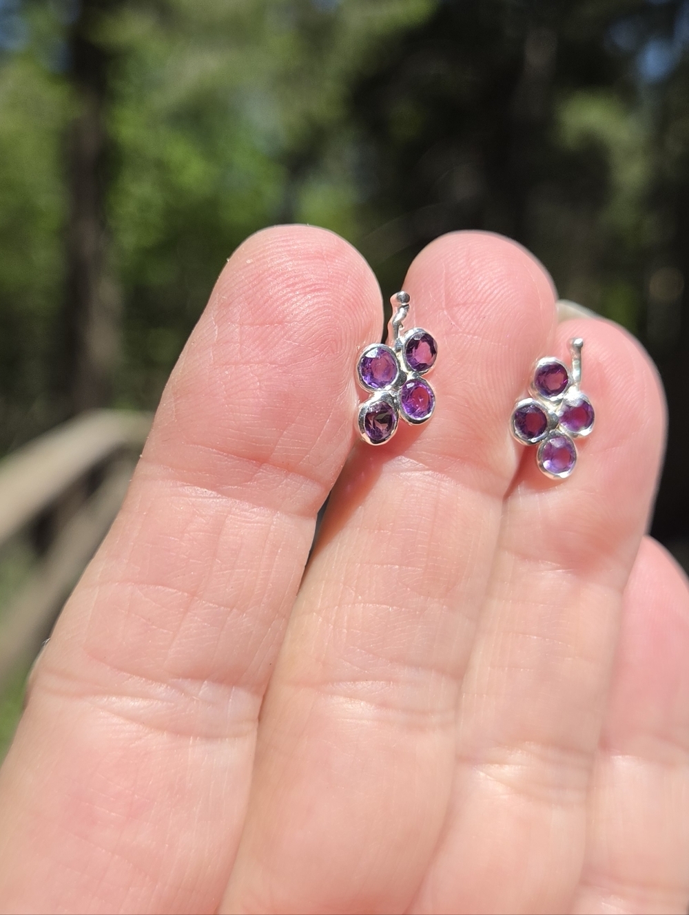 Amethyst Sterling Grape Cluster Earrings - Picture 8 of 9